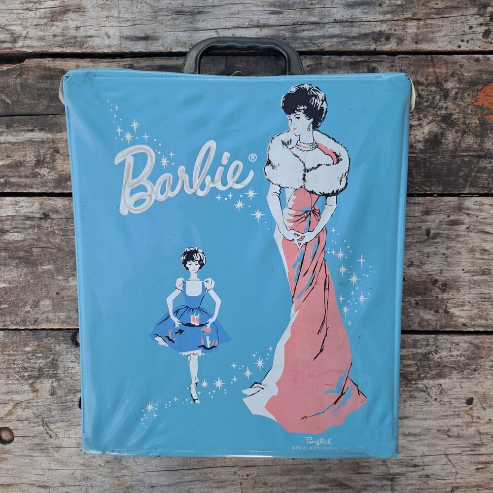 Vintage Barbie 1962 Carrying Toy Doll Case Ponytail Blue Vinyl Mattel 60's